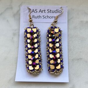 Gold and Purple Beaded Earrings